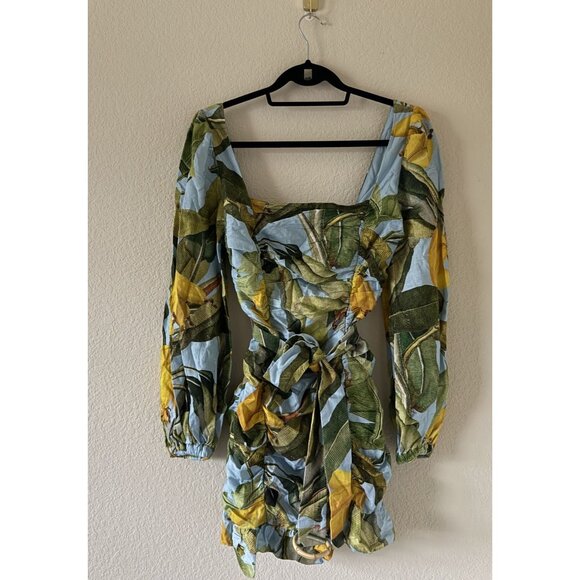 FARM Rio Dresses & Skirts - Farm Rio Women's Linen Blend Belted Long Sleeve Off Shoulder Mini Dress Size SM